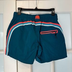 SUNDEK - 14" SHORT ELASTIC WAIST SWIM TRUNK. SIZE MEDIUM -Turquoise/Orange